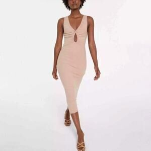 Leyden Almond Ribbed Sleeveless Midi Dress Sz M NWT